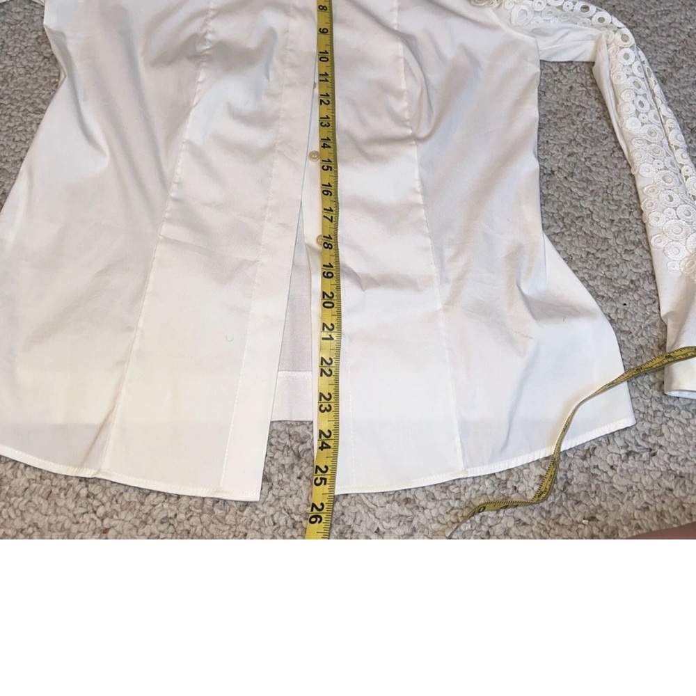 Akris Punto Stretch Blouse White Button Up Down Lace Sheer Sleeves Women’s Sz 10 - Picture 5 of 5